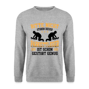 Parkettleger ist schon gestört Fußbodenleger - Unisex Pullover - Weißgrau meliert - Vorne - Alina (178cm) & Michal (187cm)