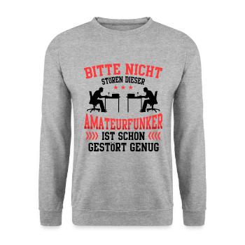 Den Amateurfunker nicht stören Funkamateur - Unisex Pullover - Weißgrau meliert - Vorne - Alina (178cm) & Michal (187cm)