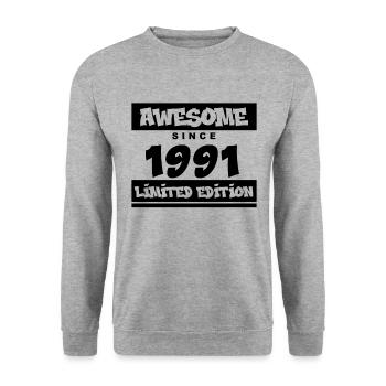 1991 - Jahrgang 1991 - Fantastisch seit 1991 - Unisex Pullover - Weißgrau meliert - Vorne - Alina (178cm) & Michal (187cm)