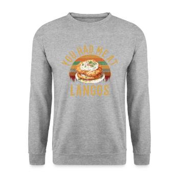 You had me at langos, hungary - Unisex Pullover - Weißgrau meliert - Vorne - Alina (178cm) & Michal (187cm)