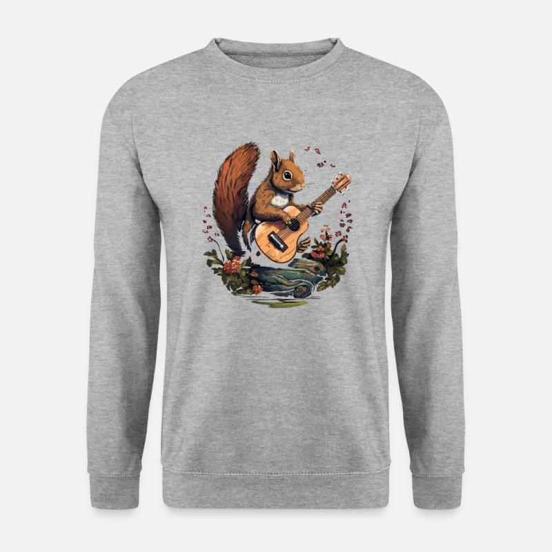 Squirrel playing a guitar - Unisex Pullover - Weißgrau meliert
