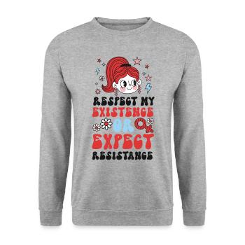 Les féministes respectent mon existence ou - Sweat-shirt Unisexe - gris chiné - Devant - Alina (178cm) & Michal (187cm)