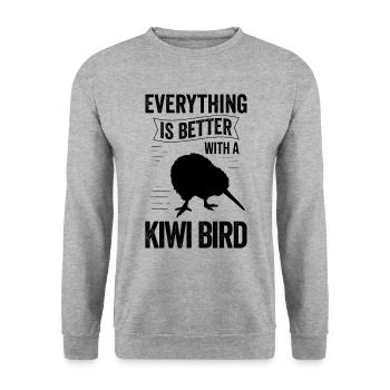 Tout est mieux avec l’oiseau kiwi Nouvelle-Zélande - Sweat-shirt Unisexe - gris chiné - Devant - Alina (178cm) & Michal (187cm)