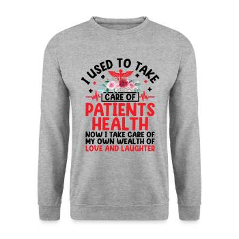 Grand-mère retraitée Pension Infirmière infirmière en soins infirmiers - Sweat-shirt Unisexe - gris chiné - Devant - Alina (178cm) & Michal (187cm)