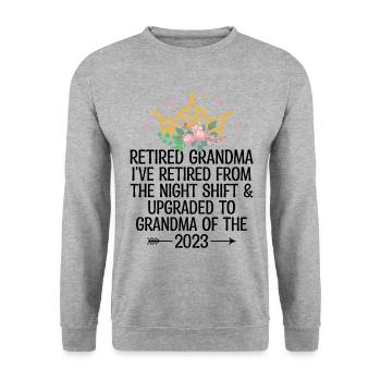 Grand-mère retraitée Pension Infirmière infirmière en soins infirmiers - Sweat-shirt Unisexe - gris chiné - Devant - Alina (178cm) & Michal (187cm)