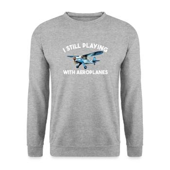 I still playing with planes, RC Airplane - Unisex Pullover - Weißgrau meliert - Vorne - Alina (178cm) & Michal (187cm)