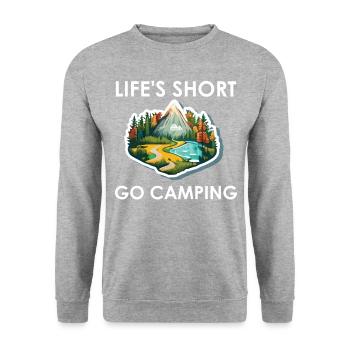 La vie courte Go Camping - Sweat-shirt Unisexe - gris chiné - Devant - Alina (178cm) & Michal (187cm)