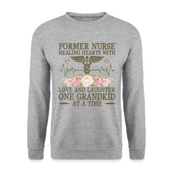 Grand-mère retraitée Pension Infirmière infirmière en soins infirmiers - Sweat-shirt Unisexe - gris chiné - Devant - Alina (178cm) & Michal (187cm)