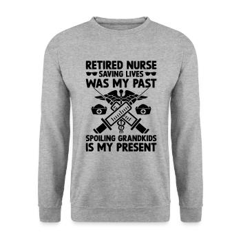 Grand-mère retraitée Pension Infirmière infirmière en soins infirmiers - Sweat-shirt Unisexe - gris chiné - Devant - Alina (178cm) & Michal (187cm)