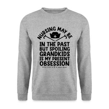 Grand-mère retraitée Pension Infirmière infirmière en soins infirmiers - Sweat-shirt Unisexe - gris chiné - Devant - Alina (178cm) & Michal (187cm)