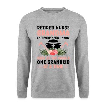 Grand-mère retraitée Pension Infirmière infirmière en soins infirmiers - Sweat-shirt Unisexe - gris chiné - Devant - Alina (178cm) & Michal (187cm)