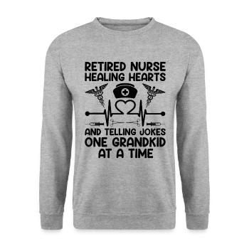 Pensionierte Oma Rentner Rentner Krankenschwester Krankenschwester Re - Unisex Pullover - Weißgrau meliert - Vorne - Alina (178cm) & Michal (187cm)