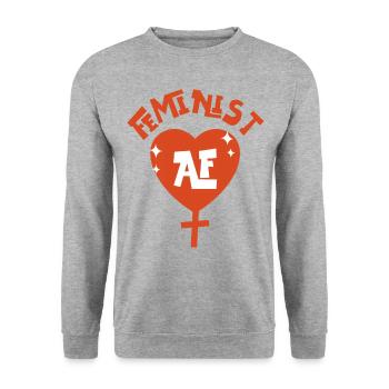 Feminist Feminist Af - Unisex Pullover - Weißgrau meliert - Vorne - Alina (178cm) & Michal (187cm)