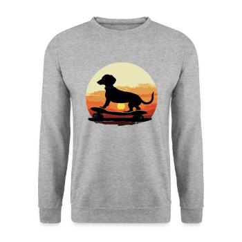 Dachshund skateboard dog, Weenie Dog - Unisex Pullover - Weißgrau meliert - Vorne - Alina (178cm) & Michal (187cm)