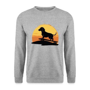Dachshund skateboard dog, Weenie Dog - Unisex Pullover - Weißgrau meliert - Vorne - Alina (178cm) & Michal (187cm)