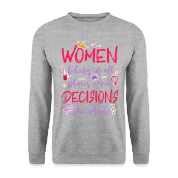 Feminist Women Belong In All - Unisex Pullover - Weißgrau meliert - Vorne - Alina (178cm) & Michal (187cm)