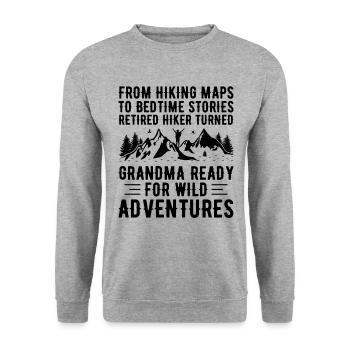 Hiking Retired Grandma Pensioner Pension Hiker Tre - Unisex Sweatshirt - salt & pepper - Front - Alina (178cm) & Michal (187cm)