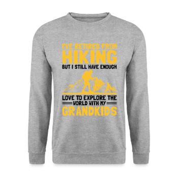 Hiking Retired Grandma Pensioner Pension Hiker Tre - Unisex Sweatshirt - salt & pepper - Front - Alina (178cm) & Michal (187cm)
