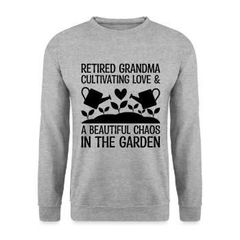 Gärtner im Ruhestand Oma Rentner Gartenbau Garde - Unisex Pullover - Weißgrau meliert - Vorne - Alina (178cm) & Michal (187cm)