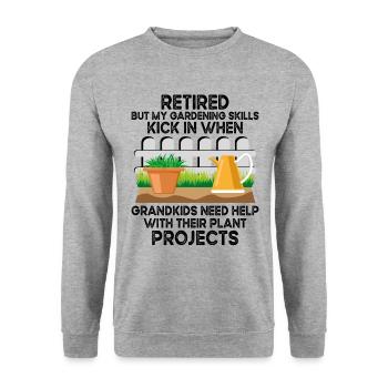 Gärtner im Ruhestand Oma Rentner Gartenbau Garde - Unisex Pullover - Weißgrau meliert - Vorne - Alina (178cm) & Michal (187cm)