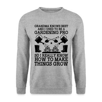 Gärtner im Ruhestand Oma Rentner Gartenbau Garde - Unisex Pullover - Weißgrau meliert - Vorne - Alina (178cm) & Michal (187cm)