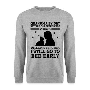 Amoureux des chats Grand-mère retraitée Retraité Propriétaire de chat Chat - Sweat-shirt Unisexe - gris chiné - Devant - Alina (178cm) & Michal (187cm)