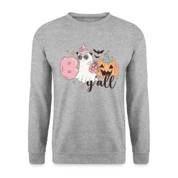 Retro Halloween Boo Y'All Pumpkin and Ghost Design - Unisex Sweatshirt - salt & pepper - Front - Alina (178cm) & Michal (187cm)