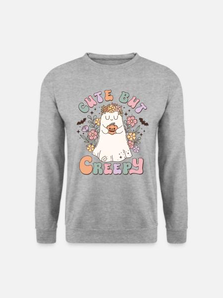 "Cute But Creepy" Retro Halloween: Gespenst Kürbis - Unisex Pullover - Weißgrau meliert