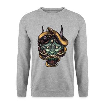 Serpent Vert Oni Démon - Sweat-shirt Unisexe - gris chiné - Devant - Alina (178cm) & Michal (187cm)