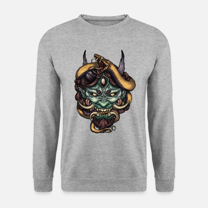 Schlange Grüner Oni-Dämon - Unisex Pullover - Weißgrau meliert