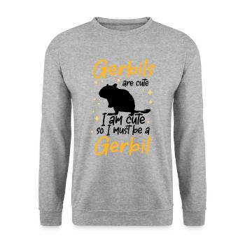 Ich bin eine Rennmaus Nagetier Gerbil - Unisex Pullover - Weißgrau meliert - Vorne - Alina (178cm) & Michal (187cm)