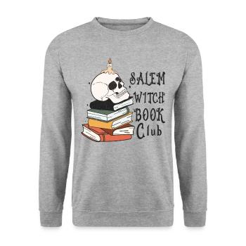 Retro-Halloween Design: Salem Witch Book Club - Unisex Pullover - Weißgrau meliert - Vorne - Alina (178cm) & Michal (187cm)