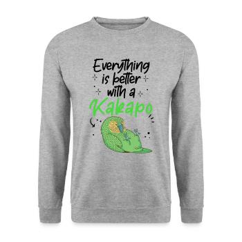 Alles besser mit Kakapo Neuseeland Papagei - Unisex Pullover - Weißgrau meliert - Vorne - Alina (178cm) & Michal (187cm)
