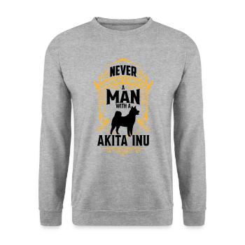 Man with Akita Inu Shiba Inu - Unisex Sweatshirt - salt & pepper - Front - Alina (178cm) & Michal (187cm)