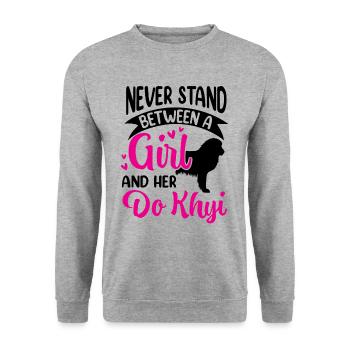 Girl and her Do Khyi Tibetan Mastiff - Unisex Sweatshirt - salt & pepper - Front - Alina (178cm) & Michal (187cm)
