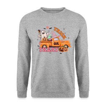 Creepy Retro Halloween Design: Trick or Treat - Sweat-shirt Unisexe - gris chiné - Devant - Alina (178cm) & Michal (187cm)