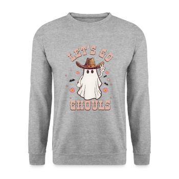 Funny Spooky Halloween Gift Let's Go Ghouls - Unisex Sweatshirt - salt & pepper - Front - Alina (178cm) & Michal (187cm)