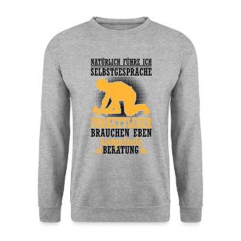 Parkettleger führt Selbstgespräche Bodenleger - Unisex Pullover - Weißgrau meliert - Vorne - Alina (178cm) & Michal (187cm)