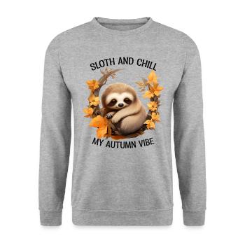 Chilliges Herbst-Faultier auf Ast Autmun Vibes - Unisex Pullover - Weißgrau meliert - Vorne - Alina (178cm) & Michal (187cm)