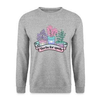 Mystisches Halloween-Design mit magischen Pflanzen - Unisex Pullover - Weißgrau meliert - Vorne - Alina (178cm) & Michal (187cm)