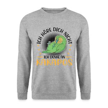 Denke an Kakapo flugunfähiger Papagei - Unisex Pullover - Weißgrau meliert - Vorne - Alina (178cm) & Michal (187cm)