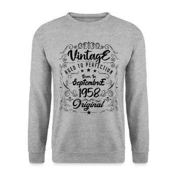 Born in September 1958. birthday September 1958. - Unisex Sweatshirt - salt & pepper - Front - Alina (178cm) & Michal (187cm)