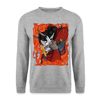 Guerrier Démon Samouraï - Sweat-shirt Unisexe - gris chiné - Devant - Alina (178cm) & Michal (187cm)