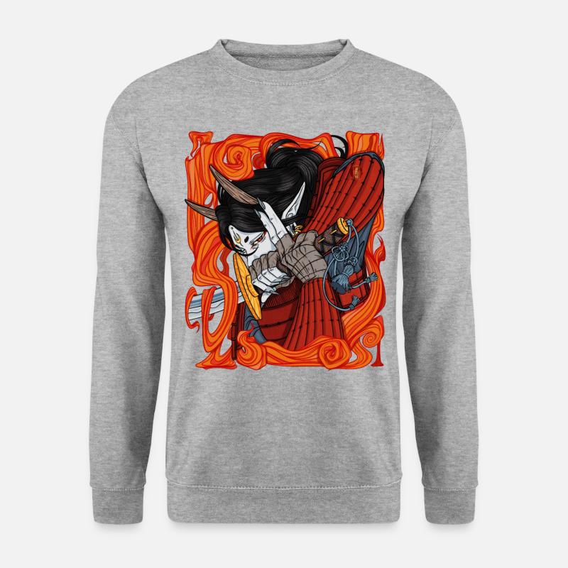 Samurai-Dämonenkrieger - Unisex Pullover - Weißgrau meliert