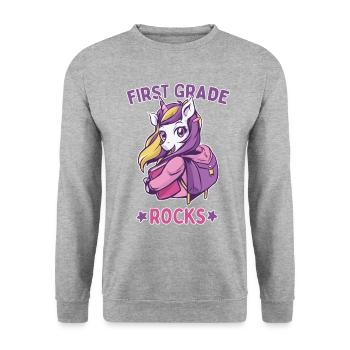 Hello 1st Grade - Hello First Grade Rocks - Unisex Sweatshirt - salt & pepper - Front - Alina (178cm) & Michal (187cm)