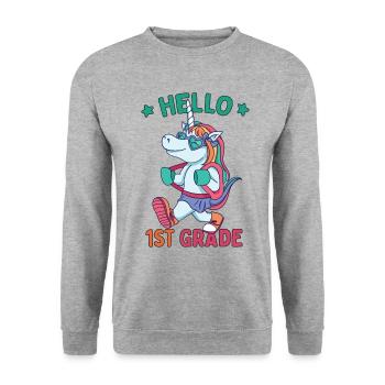 Hello 1st Grade - Hello First Grade Rocks - Unisex Sweatshirt - salt & pepper - Front - Alina (178cm) & Michal (187cm)