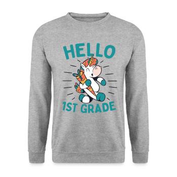 Hello 1st Grade - Hello First Grade Rocks - Unisex Pullover - Weißgrau meliert - Vorne - Alina (178cm) & Michal (187cm)