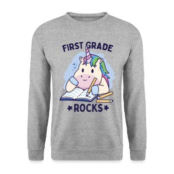 Hello 1st Grade - Hello First Grade Rocks - Unisex Sweatshirt - salt & pepper - Front - Alina (178cm) & Michal (187cm)