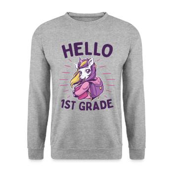 Hello 1st Grade - Hello First Grade Rocks - Unisex Pullover - Weißgrau meliert - Vorne - Alina (178cm) & Michal (187cm)
