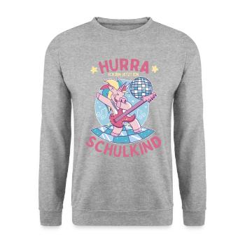 Hurra ich bin jetzt ein Schulkind - Unisex Pullover - Weißgrau meliert - Vorne - Alina (178cm) & Michal (187cm)